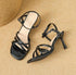 Criss Cross Open Toe Buckle Strap Heel